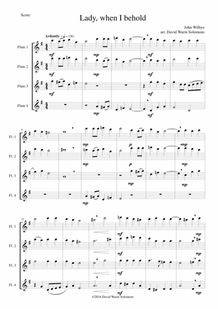 Lady When I Behold Arranged For Flute Quartet 4 Concert Flutes Sheet Music