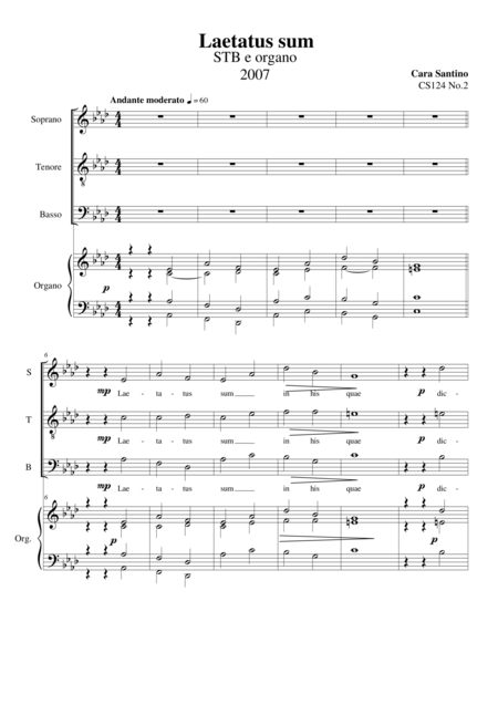 Laetatus Sum Motet For Choir Stb And Organ Sheet Music