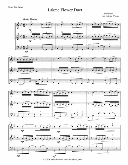 Lakme Flower Duet For Violin Viola Cello Trio Sheet Music