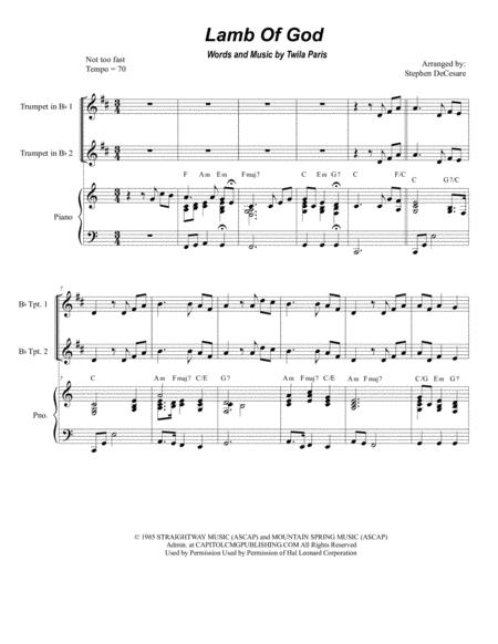 Lamb Of God For Brass Quartet And Piano Alternate Version Sheet Music