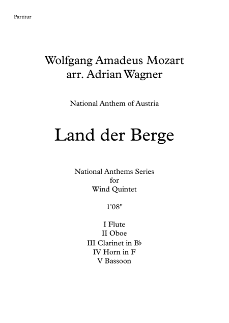 Free Sheet Music Land Der Berge National Anthem Of Austria Wind Quintet Arr Adrian Wagner