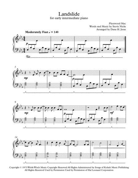 Free Sheet Music Landslide For Early Intermediate Piano