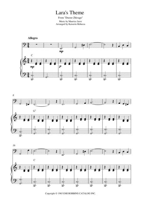 Lara Theme From Doctor Zhivago Cello Solo And Piano Accompaniment Sheet Music