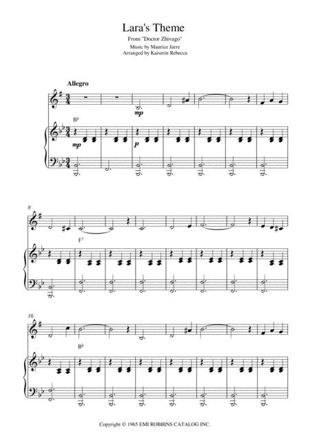 Lara Theme From Doctor Zhivago For Alto Saxophone Solo And Piano Accompaniment Sheet Music