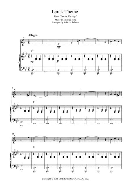 Lara Theme From Doctor Zhivago For Bb Clarinet Solo And Piano Accompaniment Sheet Music