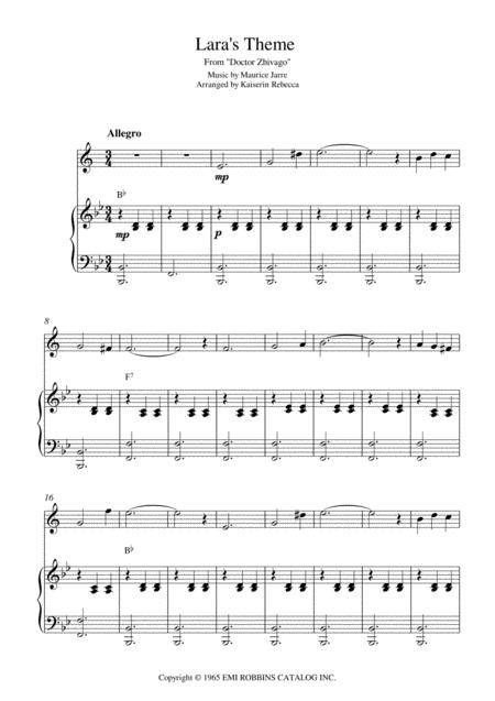 Free Sheet Music Lara Theme From Doctor Zhivago For Bb Trumpet Solo And Piano Accompaniment