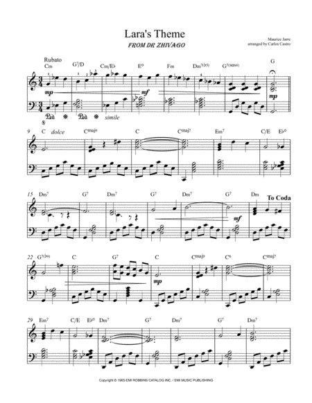 Free Sheet Music Laras Theme