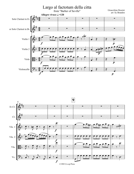 Free Sheet Music Largo Al Factotum For Clarinet And Strings