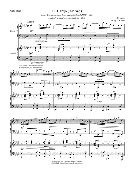 Largo Arioso Bwv 1056 For Piano Duet Sheet Music