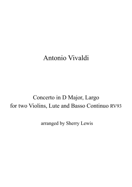 Largo From Concerto In D Major For Two Violins Lute And Basso Continuo Rv93 String Duo For String Duo Sheet Music