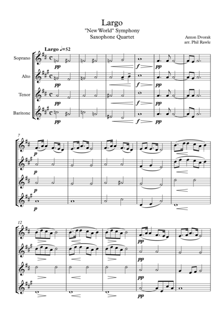 Largo From New World Symphony Dvorak Sheet Music