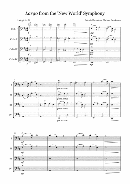 Free Sheet Music Largo From New World Symphony