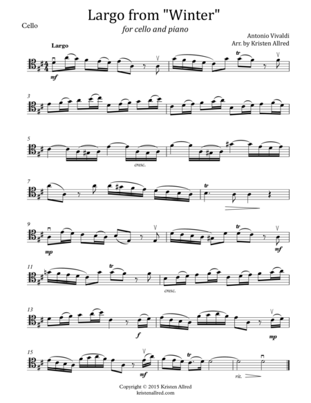 Free Sheet Music Largo From Winter For Cello And Piano