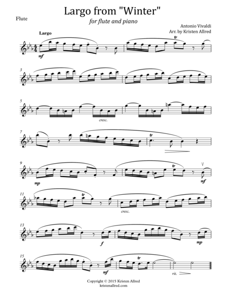 Free Sheet Music Largo From Winter For Flute And Piano