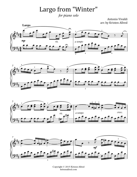 Free Sheet Music Largo From Winter For Piano Solo