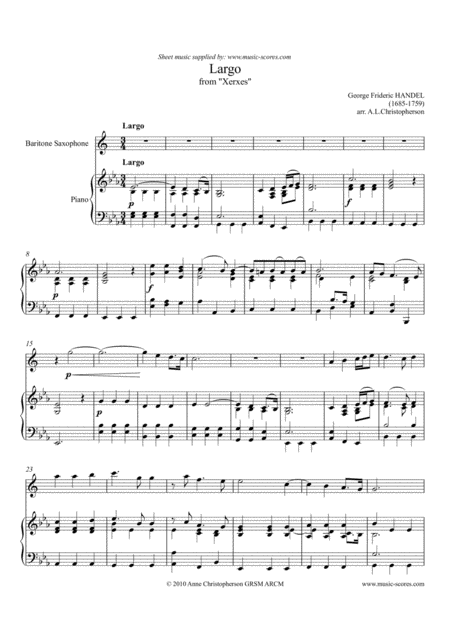 Free Sheet Music Largo From Xerxes Baritone Saxophone And Piano