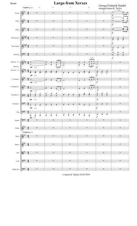 Free Sheet Music Largo From Xerxes For Orchestra