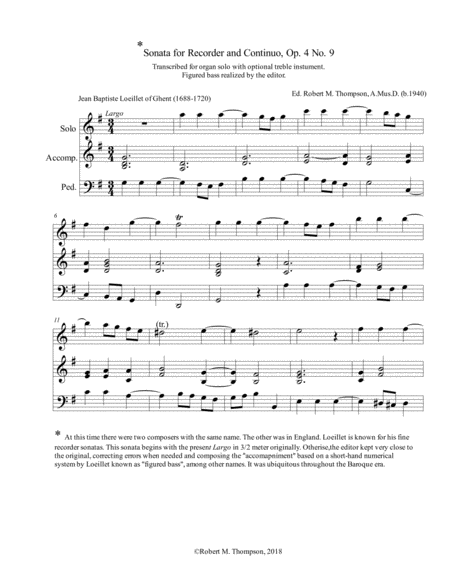 Free Sheet Music Largo In G Major From A Baroque Recorder Sonata