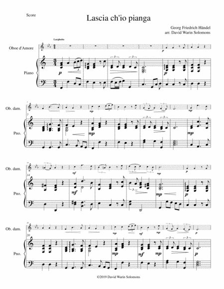 Free Sheet Music Lascia Ch Io Pianga For Oboe D Amore And Piano