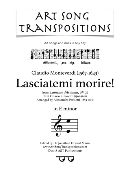 Lasciatemi Morire E Minor Sheet Music