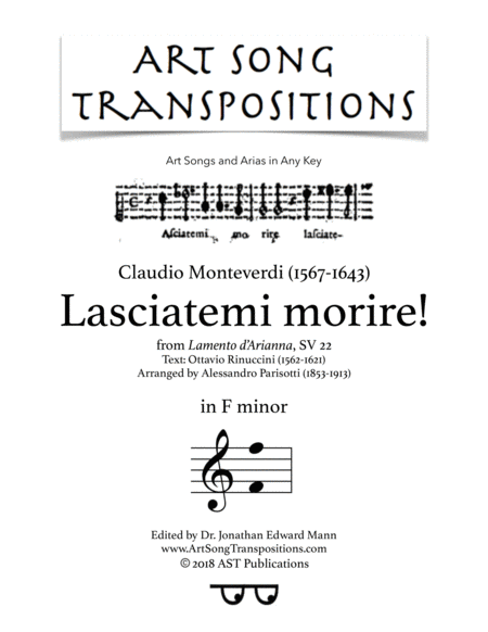 Lasciatemi Morire F Minor Sheet Music