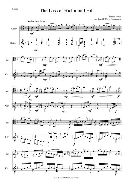 Lass Of Richmond Hill For Cello And Guitar Sheet Music