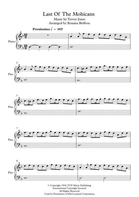 Last Of The Mohicans Main Theme Easy Piano Sheet Music