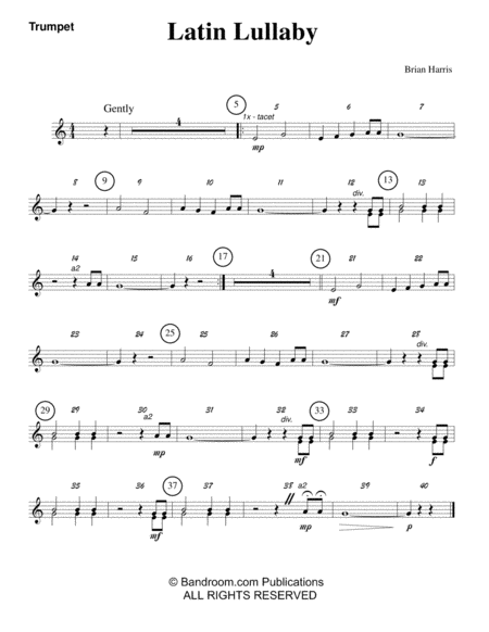 Latin Lullaby Beginner Concert Band Very Easy Score Parts And License To Photocopy Sheet Music