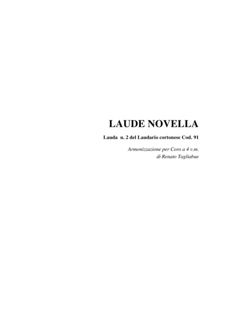 Free Sheet Music Laude Novella Laudario Cortonese Arr For Satb Choir