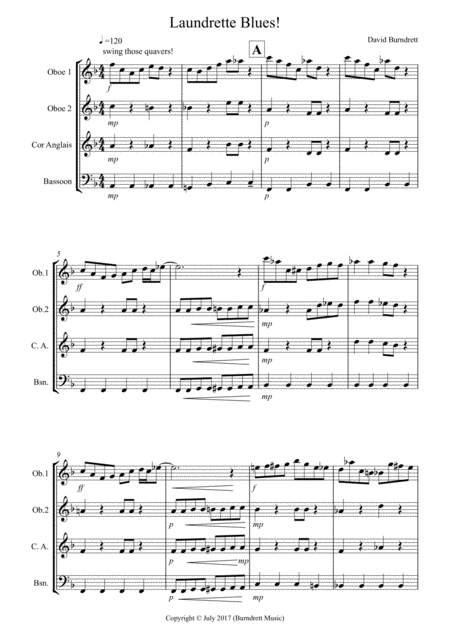 Laundrette Blues For Double Reed Quartet Sheet Music