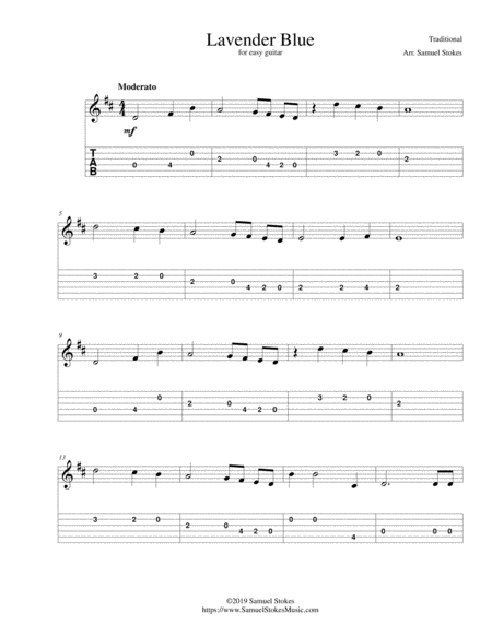 Lavender Blue For Easy Guitar With Tab Sheet Music