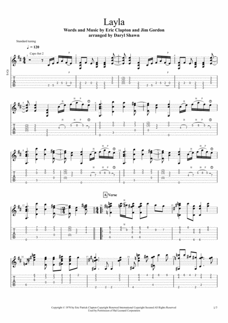 Layla Long Version For Solo Fingerstyle Guitar Sheet Music