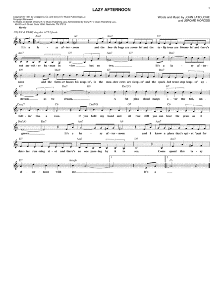 Free Sheet Music Lazy Afternoon