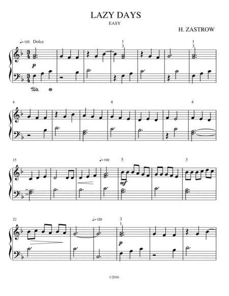 Free Sheet Music Lazy Days