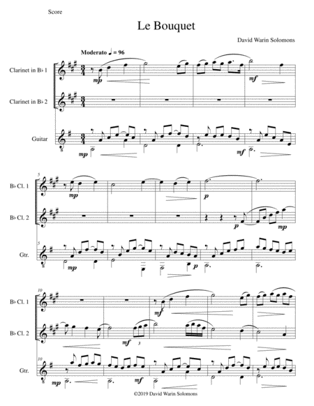 Le Bouquet For 2 Clarinets And Guitar Sheet Music