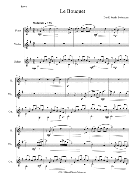 Le Bouquet For Flute Violin And Guitar Sheet Music