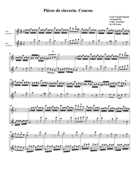 Free Sheet Music Le Coucou Arrangement For 2 Recorders