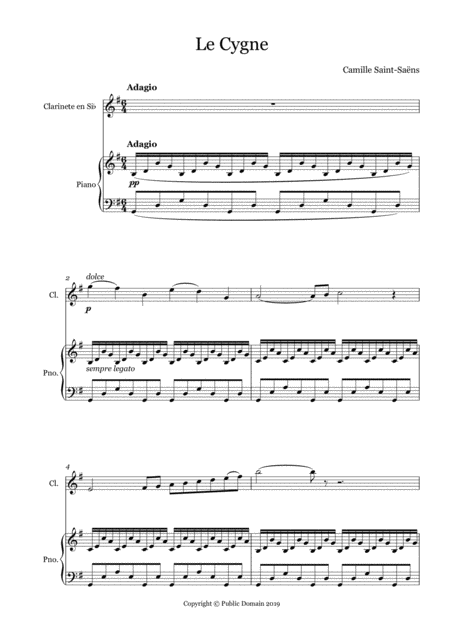 Free Sheet Music Le Cygne Clarinet Piano