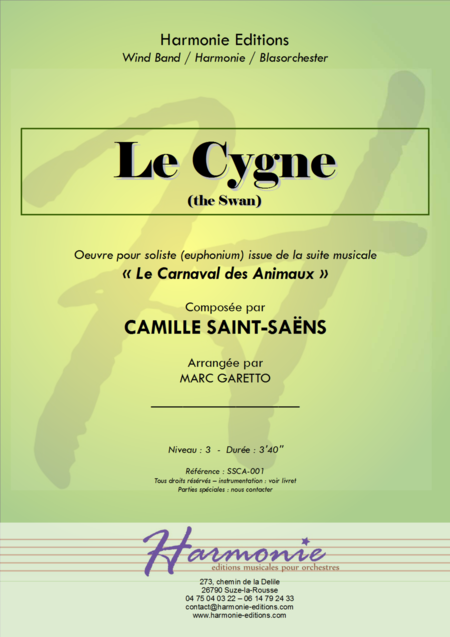 Le Cygne The Swan Carnaval Des Animaux Carnival Of The Animals For Concert Band Sheet Music