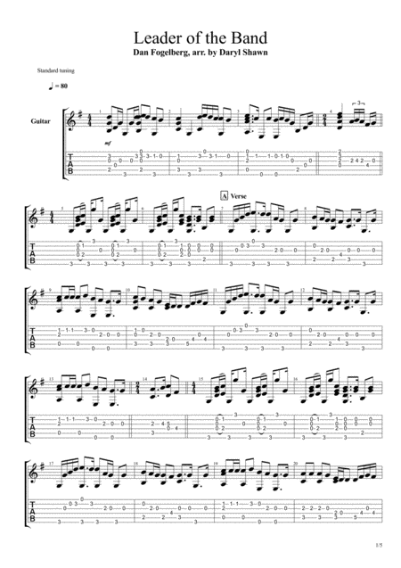 Leader Of The Band For Solo Fingerstyle Guitar Sheet Music