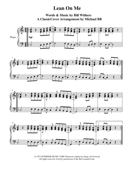 Free Sheet Music Lean On Me A Classiccover Arrangement By Michael Bb From Gateway Editions