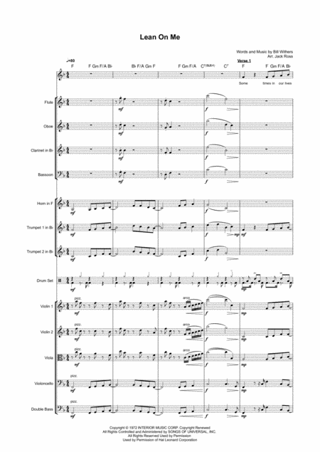 Free Sheet Music Lean On Me Abridged