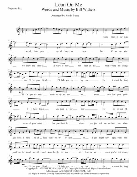 Free Sheet Music Lean On Me Easy Key Of C Soprano Sax