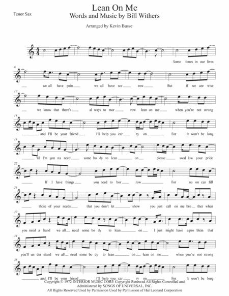 Free Sheet Music Lean On Me Easy Key Of C Tenor Sax