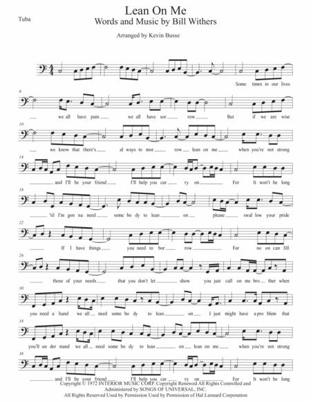 Lean On Me Easy Key Of C Tuba Sheet Music