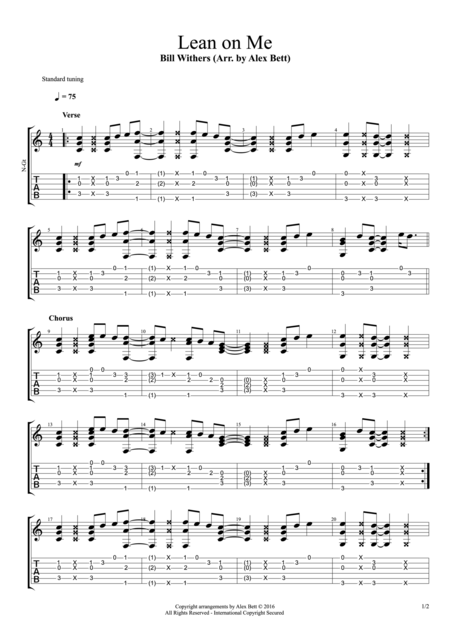 Free Sheet Music Lean On Me Fingerstyle Guitar