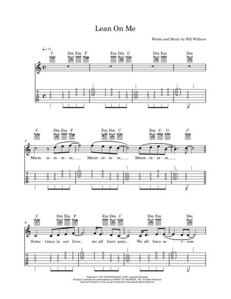 Free Sheet Music Lean On Me For Easy Guitar Voice