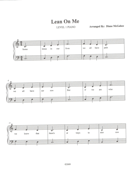 Free Sheet Music Lean On Me Level 1