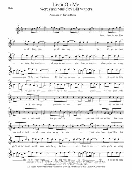 Lean On Me Original Key Flute Sheet Music