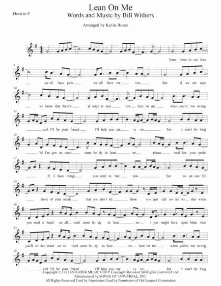 Lean On Me Original Key Horn In F Sheet Music